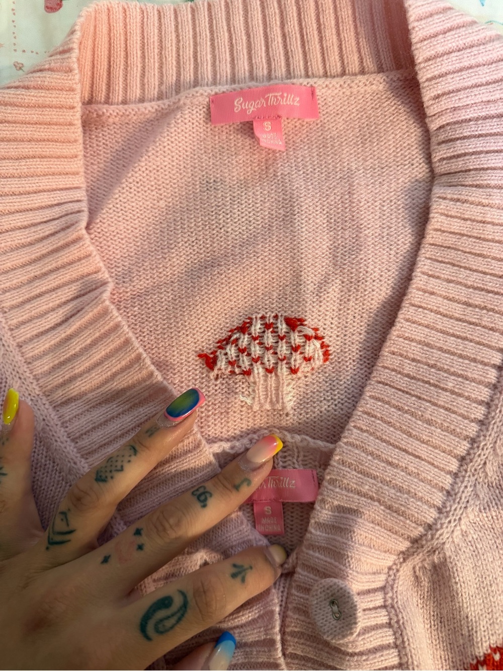 Sugar Thrillz Pink Mushroom Cami and Cardigan set - Picture 3 of 5